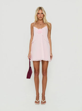 Big Picture Chiffon Babydoll Frill Mini Dress Soft Pink