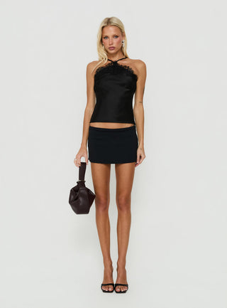 Brioney Arrowneck Lace Trim Top Black