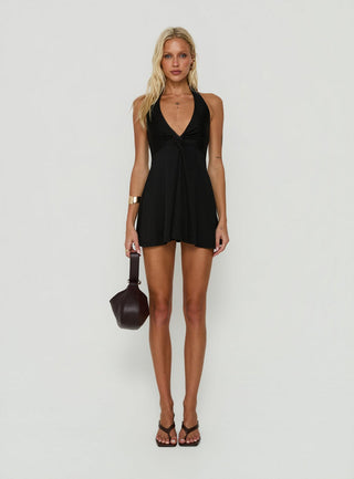 Tikaia Twist Halter Mini Dress Black