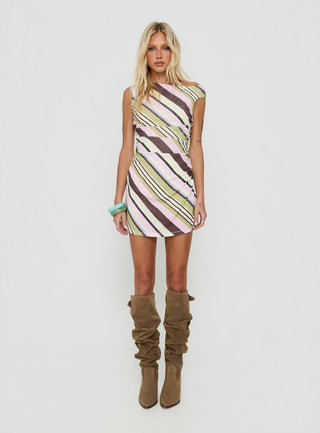 Simmon Off Shoulder Romper Pink / Green Stripe