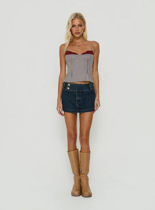 Baby Steps Spliced Bust Detail Cami Top Brown Gingham