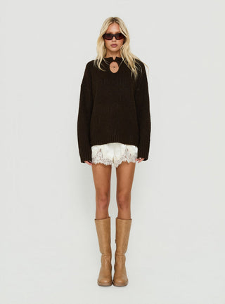 Carluna Keyhole Oversized Knit Sweater Brown