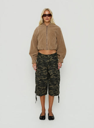 Mastery Faux Suede Bomber Jacket Taupe