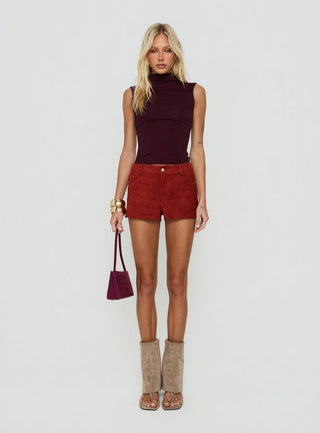 Dreamful Low Rise Faux Suede Mini Shorts Deep Red