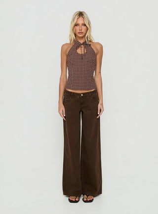 Noellah Keyhole Halter Top Multi Check