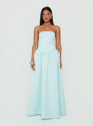 Soft Bloom Drop Waist Strapless Maxi Dress Blue