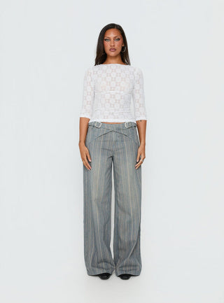Seraphim Textured 3/4 Sleeve Top White
