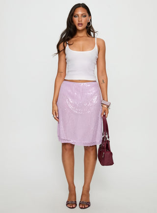 Addisa Sequin Lace Midi Skirt Lilac