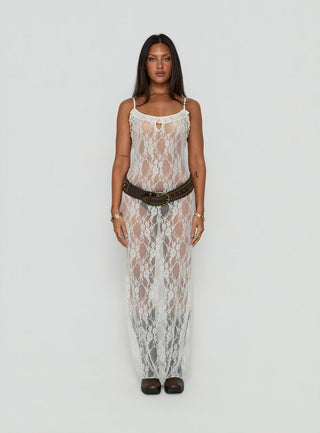 Wall Of Sound Sheer Lace Maxi Dress Antique White