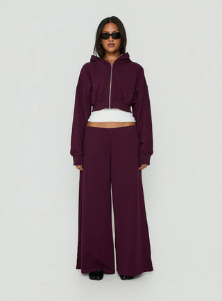 Kaeya Fleece Wide Leg Low Rise Pants Plum