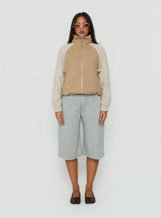 Mistro Funnel Neck Windbreaker Jacket Beige