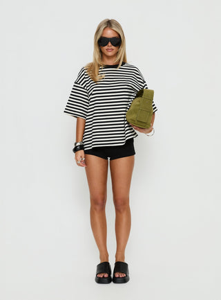 Settle Down Short Sleeve Top Black  White Stripe