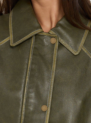 Jaxton Faux Leather Bomber Jacket Olive