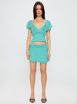 Pappilion Asymmetrical Mini Skirt Aqua