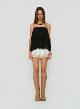 Evaina Lace Trim Flowy Top Black