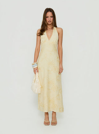 Luisella Halter Midi Dress Yellow Floral