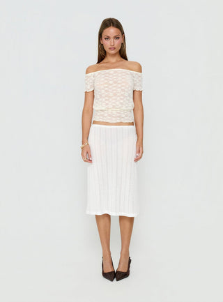 Coralyne Pointelle Midi Skirt White