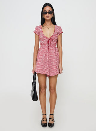 Wescott Gingham Playsuit Red  White