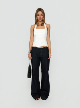 Hotshot Panelled Linen Blend Buckle Top White
