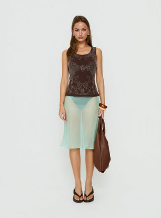 Spend The Night Embroidered Tank Top Chocolate Brown
