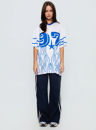 97 Sportstar Oversized Jersey Graphic Top White  Blue