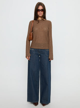 Tuppence Textured Long Sleeve Top Brown