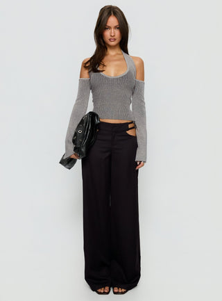 Novelia Halter Long Sleeve Top Black  Grey