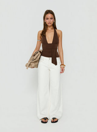 Lahna Waist Draping Halter Top Chocolate