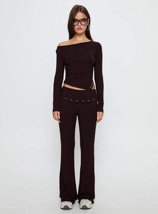 Wynna Eyelet Foldover Pants Chocolate