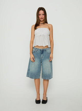Vaila Strapless Frill Top White Polka Dot