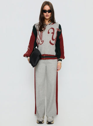 Brandyce Straight Leg Knit Pants Grey  Red