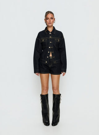 Caresse Cinched Denim Jacket Raw Denim