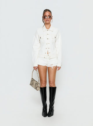 Caresse Cinched Denim Jacket White