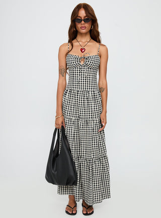 Avaleine Tiered Maxi Dress Black  White Check