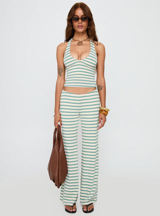 Anora Halter Wide Leg Set Blue  White Stripe