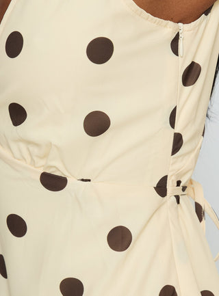 Nellie Mini Dress Lemon  Brown Polka Dot