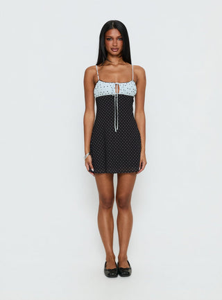 Rylann Contrast Tie Detail Mini Dress Navy / Blue Polka