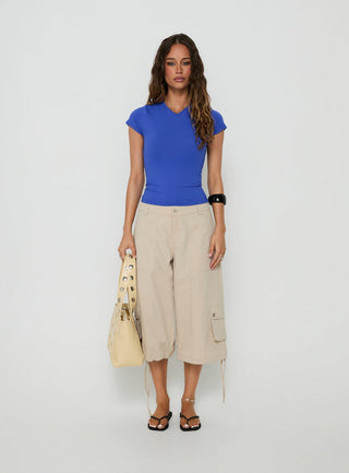 Daily Define High V Neck Short Sleeve Top Blue