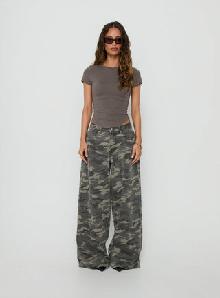 Naylor Mid Rise Wide Leg Jeans Camo