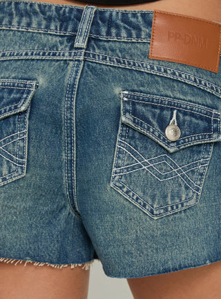 Milania Ultra Low Rise Mini Denim Shorts Vintage Dirty Blue