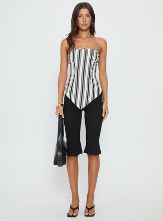 Palo Alto Strapless Scarf Top Black  White Stripe