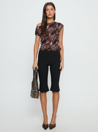 Justyna Sheer Top Off Shoulder Top Brown  Pink Floral