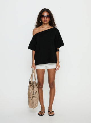 Kourta Off Shoulder Oversized Knit Top Black