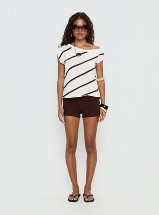 Ashfield Off Shoulder Top White  Beige Stripe