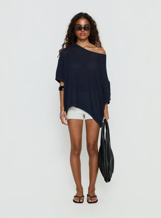 Seara Off Shoulder Knit Top Navy
