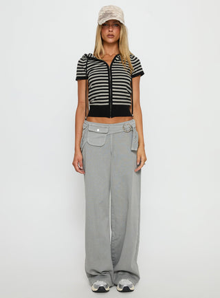 Kahlee Zip Through Hoodie Grey  Black Stripe