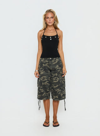 Lysandra Button Halter Top Black