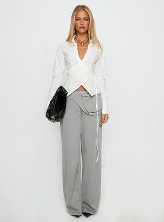 Jolanna Long Sleeve Wrap Top White