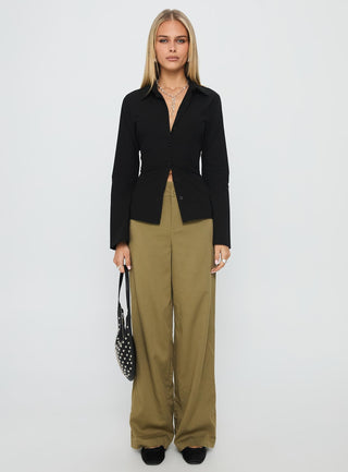 Eryx Tie Back Button Up Top Black
