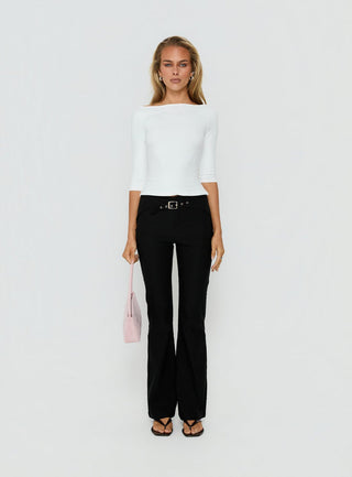 Viridian Belted Flared Pants Black